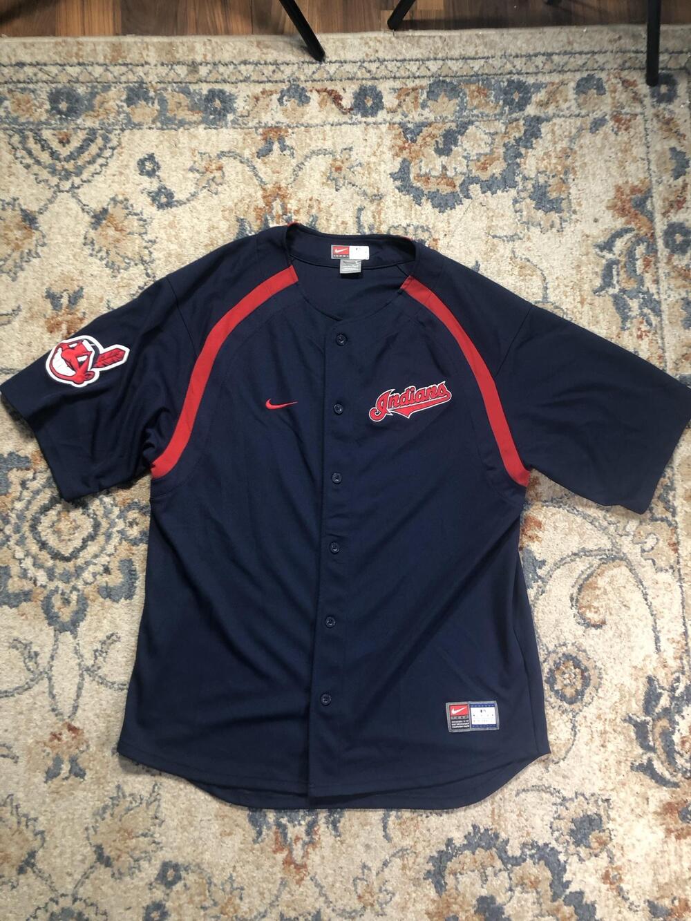 Cleveland Indians Jersey Mens Large Blue MLB Baseball Nike Button Front Top